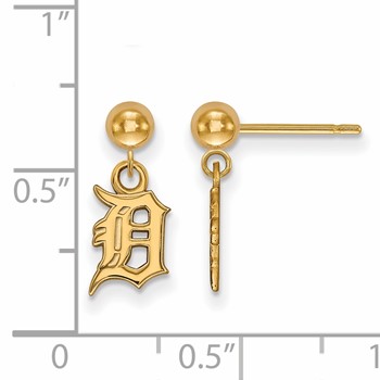 Sterling Silver Gold Plated Major League Baseball LogoArt Detroit Tigers Dangle Post Earrings — alternate view
