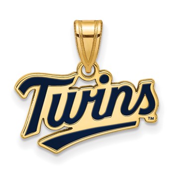 Sterling Silver Gold Plated Major League Baseball LogoArt Minnesota Twins Small Enamel Pendant