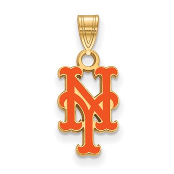 Sterling Silver Gold Plated Major League Baseball LogoArt New York Mets Enamel Pendant
