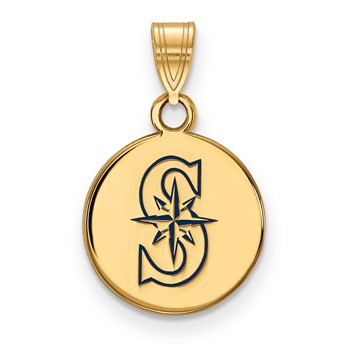 Sterling Silver Gold Plated Major League Baseball LogoArt Seattle Mariners Enamel Disc Pendant