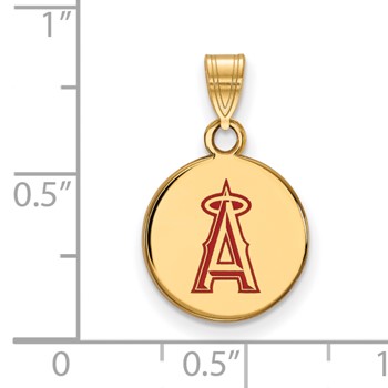 Sterling Silver Gold Plated Major League Baseball LogoArt Los Angeles Angels Enamel Disc Pendant — alternate view