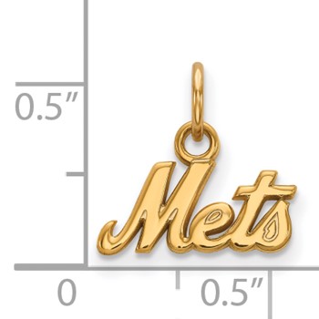Sterling Silver Gold Plated Major League Baseball LogoArt New York Mets Script Extra Small Pendant — alternate view