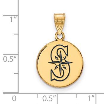 Sterling Silver Gold Plated Major League Baseball LogoArt Seattle Mariners Enamel Pendant — alternate view