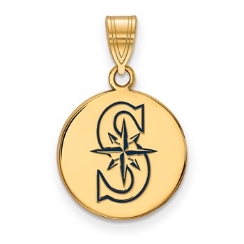 Sterling Silver Gold Plated Major League Baseball LogoArt Seattle Mariners Enamel Pendant