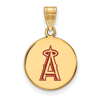 Sterling Silver Gold Plated Major League Baseball LogoArt Los Angeles Angels Enamel Disc Pendant