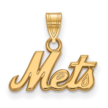10k Gold Major League Baseball LogoArt New York Mets Script Small Pendant