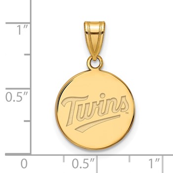 Sterling Silver Gold Plated Major League Baseball LogoArt Minnesota Twins T-C Medium Disc Pendant — alternate view