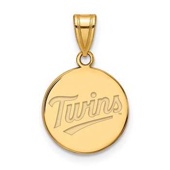 Sterling Silver Gold Plated Major League Baseball LogoArt Minnesota Twins T-C Medium Disc Pendant