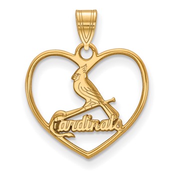Sterling Silver Gold Plated Major League Baseball LogoArt St. Louis Cardinals Heart Pendant