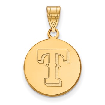 Sterling Silver Gold Plated Major League Baseball LogoArt Texas Rangers Medium Disc Pendant