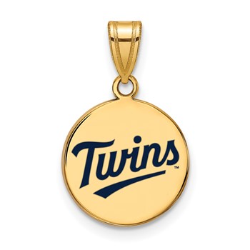 Sterling Silver Gold Plated Major League Baseball LogoArt Minnesota Twins Enamel Disc Pendant