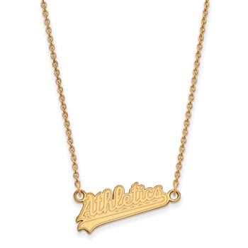 14k Gold Major League Baseball LogoArt Oakland Athletics Script Small Pendant Necklace