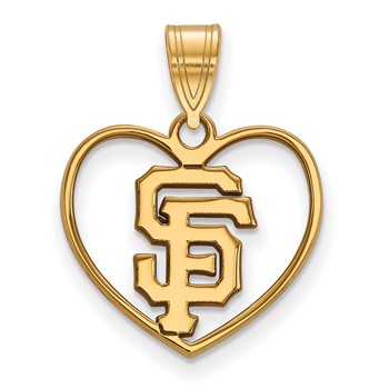Sterling Silver Gold Plated Major League Baseball LogoArt San Francisco Giants Heart Pendant