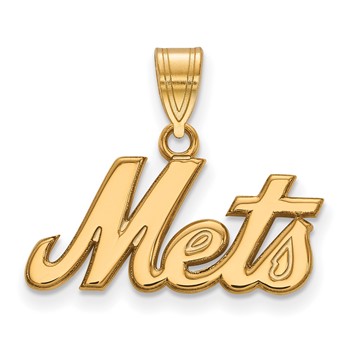 14k Gold Major League Baseball LogoArt New York Mets Script Large Pendant