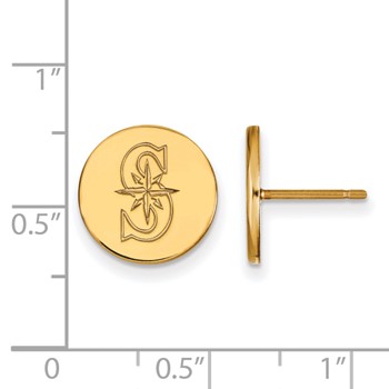 Sterling Silver Gold Plated Major League Baseball LogoArt Seattle Mariners Small Disc Earrings — alternate view