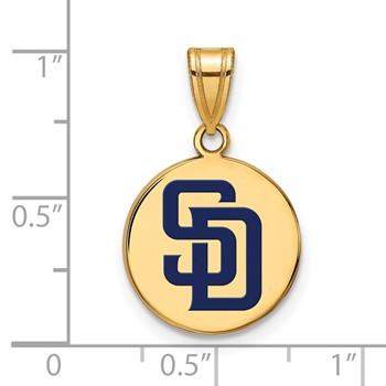 Sterling Silver Gold Plated Major League Baseball LogoArt San Diego Padres Enamel Disc Pendant — alternate view