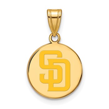 Sterling Silver Gold Plated Major League Baseball LogoArt San Diego Padres Enamel Disc Pendant