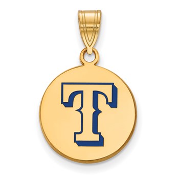Sterling Silver Gold Plated Major League Baseball LogoArt Texas Rangers Enamel Disc Pendant