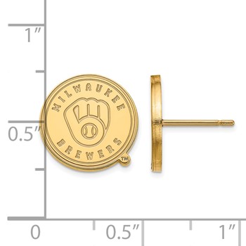 Sterling Silver Gold Plated Major League Baseball LogoArt Milwaukee Brewers Small Disc Earrings — alternate view