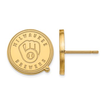 Sterling Silver Gold Plated Major League Baseball LogoArt Milwaukee Brewers Small Disc Earrings