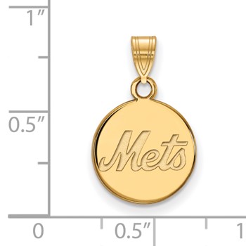 14k Gold Major League Baseball LogoArt New York Mets Script Small Disc Pendant — alternate view