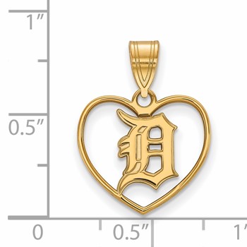 Sterling Silver Gold Plated Major League Baseball LogoArt Detroit Tigers D in Heart Pendant — alternate view