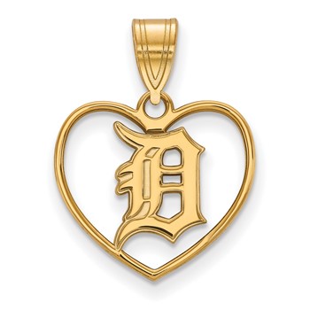 Sterling Silver Gold Plated Major League Baseball LogoArt Detroit Tigers D in Heart Pendant