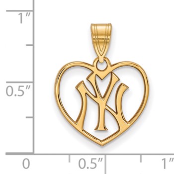 Sterling Silver Gold Plated Major League Baseball LogoArt New York Yankees N-Y Heart Pendant — alternate view