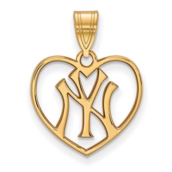 Sterling Silver Gold Plated Major League Baseball LogoArt New York Yankees N-Y Heart Pendant