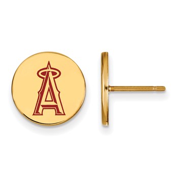 Sterling Silver Gold Plated Major League Baseball LogoArt Los Angeles Angels Enamel Earrings
