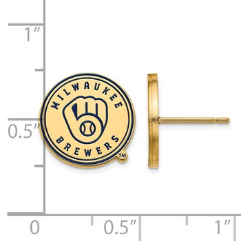 Sterling Silver Gold Plated Major League Baseball LogoArt Milwaukee Brewers Enamel Earrings — alternate view