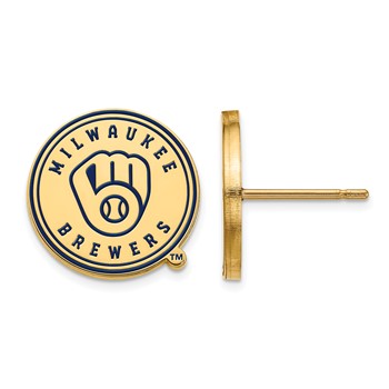 Sterling Silver Gold Plated Major League Baseball LogoArt Milwaukee Brewers Enamel Earrings