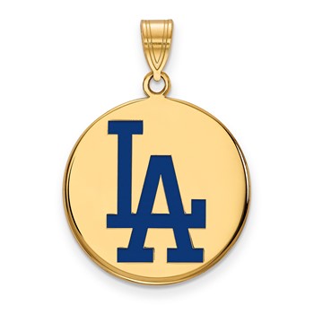 Sterling Silver Gold Plated Major League Baseball LogoArt Los Angeles Dodgers Enamel Pendant