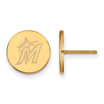 Sterling Silver Gold Plated Major League Baseball LogoArt Miami Marlins Small Post Earrings