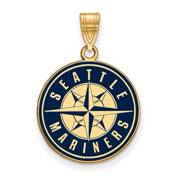 Sterling Silver Gold Plated Major League Baseball LogoArt Seattle Mariners Enamel Pendant