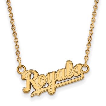 Sterling Silver Gold Plated Major League Baseball LogoArt Kansas City Royals Pendant Necklace