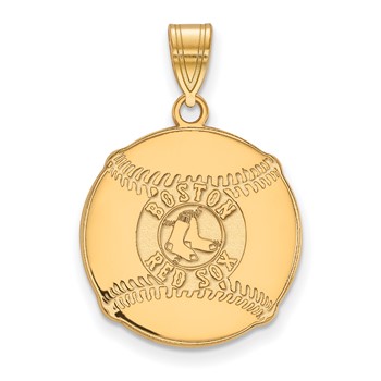 Sterling Silver Gold Plated Major League Baseball LogoArt Boston Red Sox in Baseball Pendant