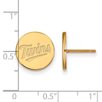 Sterling Silver Gold Plated Major League Baseball LogoArt Minnesota Twins Disc Post Earrings — alternate view