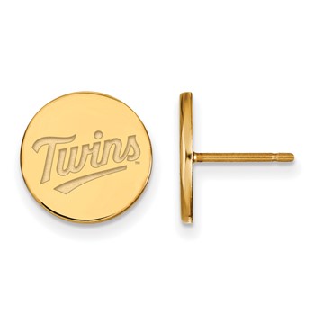 Sterling Silver Gold Plated Major League Baseball LogoArt Minnesota Twins Disc Post Earrings