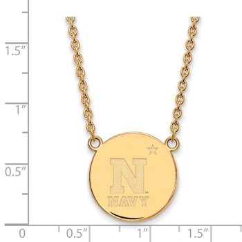 Sterling Silver Gold-plated LogoArt US Naval Academy Large Disc Pendant 18 inch Necklace — alternate view