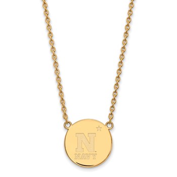 Sterling Silver Gold-plated LogoArt US Naval Academy Large Disc Pendant 18 inch Necklace