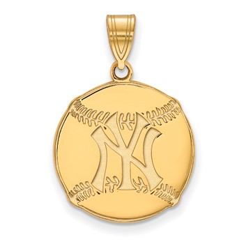 Sterling Silver Gold-pltd Major League Baseball LogoArt New York Yankees Baseball Pendant