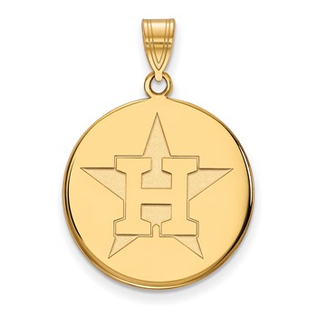 Sterling Silver Gold Plated Major League Baseball LogoArt Houston Astros H Disc Pendant