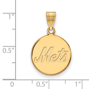 10k Gold Major League Baseball LogoArt New York Mets Script Medium Disc Pendant — alternate view