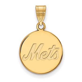 10k Gold Major League Baseball LogoArt New York Mets Script Medium Disc Pendant