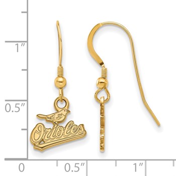 Sterling Silver Gold Plated Major League Baseball LogoArt Baltimore Orioles Dangle Earrings — alternate view