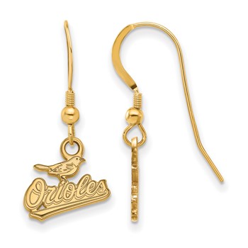 Sterling Silver Gold Plated Major League Baseball LogoArt Baltimore Orioles Dangle Earrings