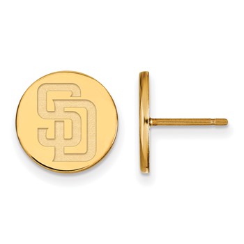 Sterling Silver Gold Plated Major League Baseball LogoArt San Diego Padres Small Disc Earrings