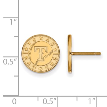 Sterling Silver Gold Plated Major League Baseball LogoArt Texas Rangers Small Disc Earrings — alternate view