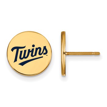 Sterling Silver Gold Plated Major League Baseball LogoArt Minnesota Twins Enamel Post Earrings